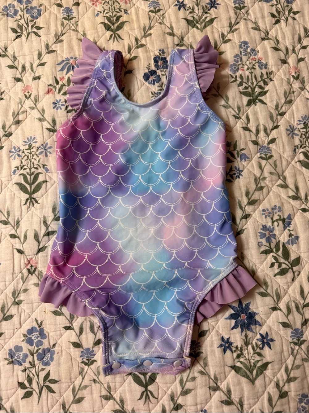 Girls' Mermaid Scale Ruffle One-Piece Swimsuit - Purple Blue Pink